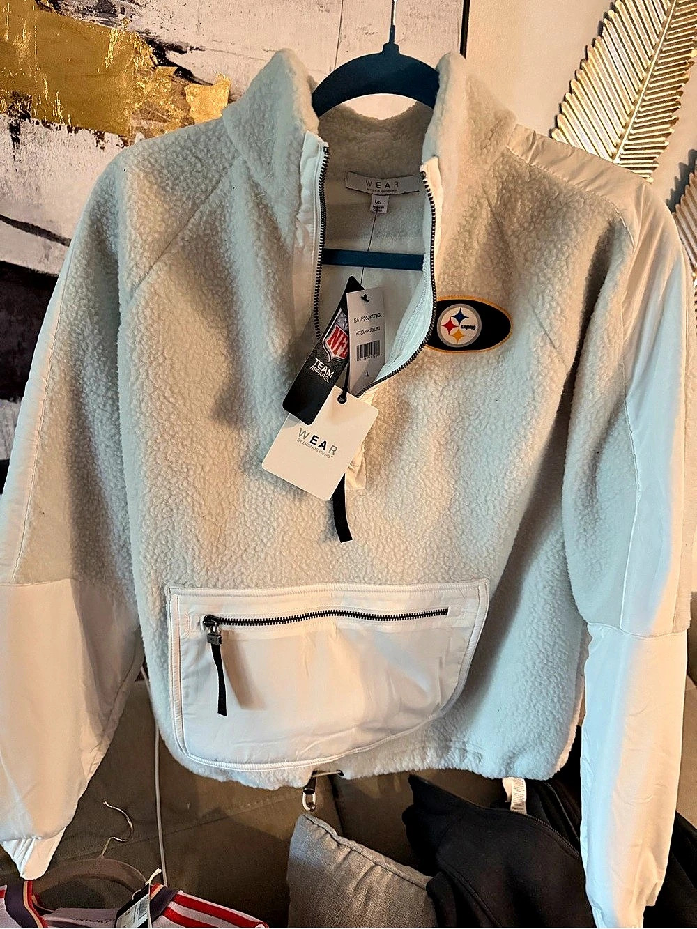NFL Steelers White Fleece Jacket Size Large NWT